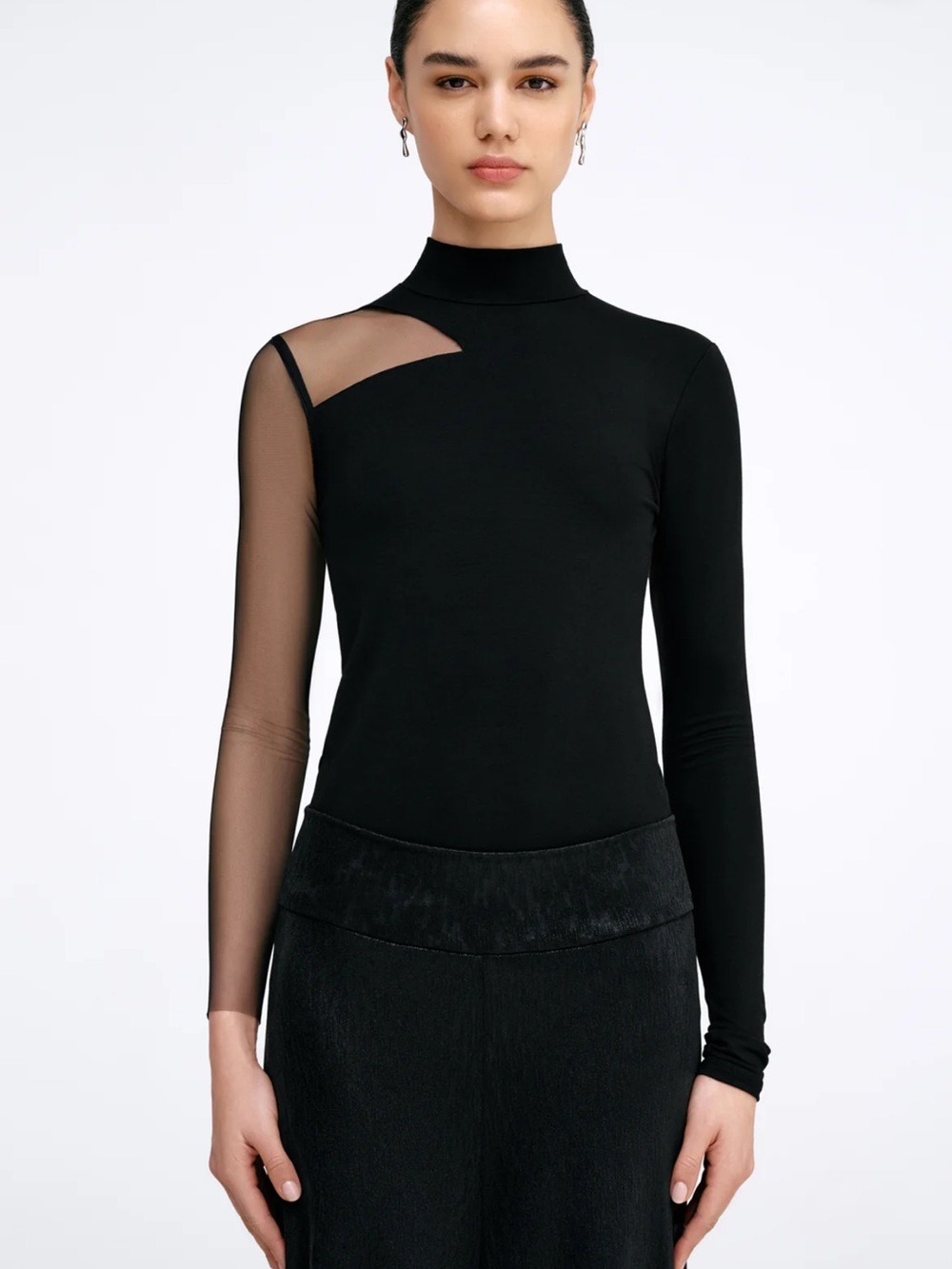Marcella NYC Ysabel Top Sustainable European Jersey & Mesh Mock-Neck